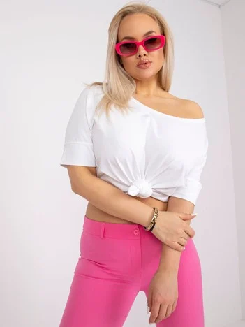 Tricou Dama Mini, Decolteu barcuta, BASIC FEEL GOOD, Alb Casual Marimi Mari