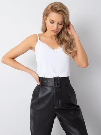 Top Dama Fara maneci, Decolteu rotund, LAKERTA, Alb