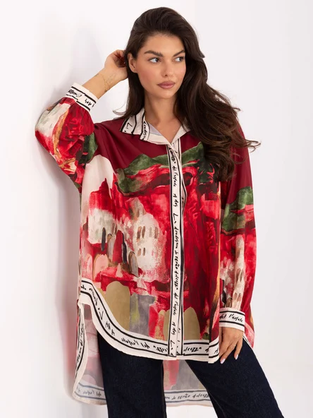 Camasa Dama Maneca lunga, Guler inalt, RUE PARIS, Bordo Eleganta Office