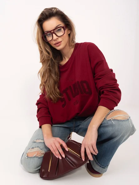 Hanorac Dama Maneca lunga, Decolteu rotund, RELEVANCE, Bordo Casual