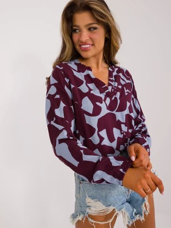 Bluza Dama Maneca lunga, Decolteu in V, Sublevel, Bordo Eleganta Office Marimi Mari