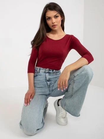 Bluza Dama Maneca 3/4, Decolteu rotund, BASIC FEEL GOOD, Bordo Casual