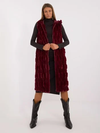Vesta Dama Sub genunchi, Guler inalt, Wool Fashion Italia, Bordo Eleganta Office