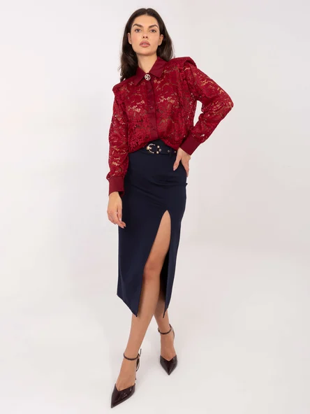 Camasa Dama Maneca lunga, Dantela, ITALY MODA, Bordo Eleganta Office