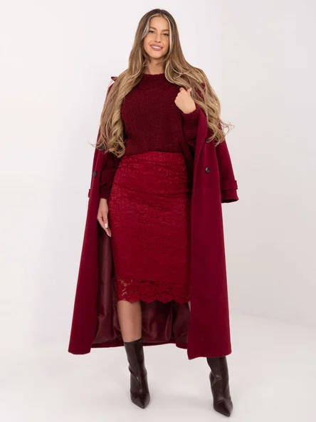Fusta Dama Midi, Dantela, ITALY MODA, Bordo Eleganta Office