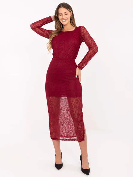 Fusta Dama Midi, Dantela, RUE PARIS, Bordo Eleganta Office