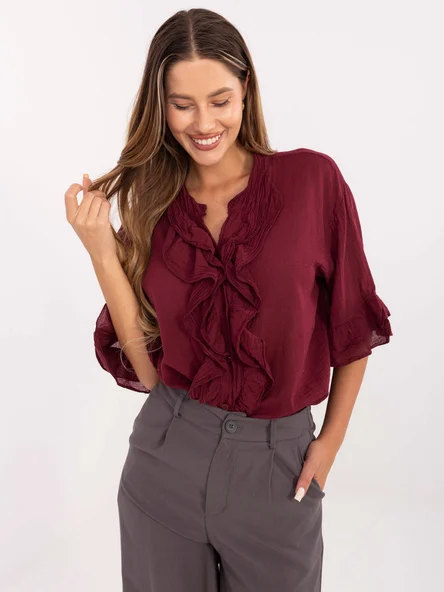 Camasa Dama Maneca 3/4, Boho, ITALY MODA, Bordo Eleganta Office