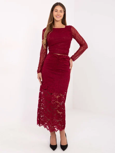 Fusta Dama Midi, Dantela, ITALY MODA, Bordo Eleganta Office