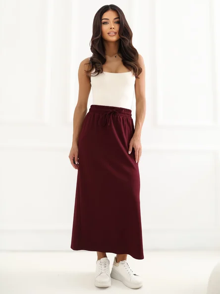 Fusta Dama Midi, Guler inalt, LAKERTA, Bordo Casual