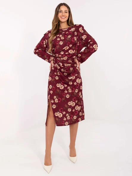 Rochie Dama Maxi, Floral, RUE PARIS, Bordo Eleganta Office