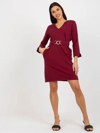 Rochie Dama Mini, Decolteu in V, Och Bella, Bordo Eleganta Office