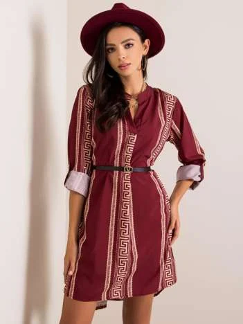 Rochie Dama Mini, Imprimat, ITALY MODA, Bordo Eleganta Office