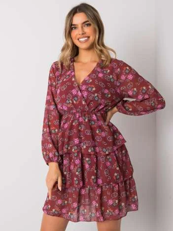 Rochie Dama Mini, Imprimat, RUE PARIS, Bordo Eleganta Office