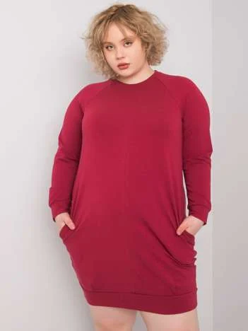 Rochie Dama Mini, Decolteu rotund, BASIC FEEL GOOD, Bordo Eleganta Office Marimi Mari