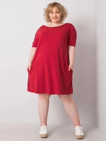 Rochie Dama Midi, Decolteu rotund, BASIC FEEL GOOD, Bordo Eleganta Office Marimi Mari