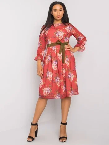 Rochie Dama Midi, Floral, LAKERTA, Bordo Eleganta Office
