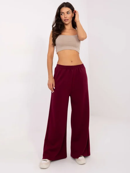 Pantaloni Dama Larga, Guler inalt, MODA ITALY, Bordo Casual