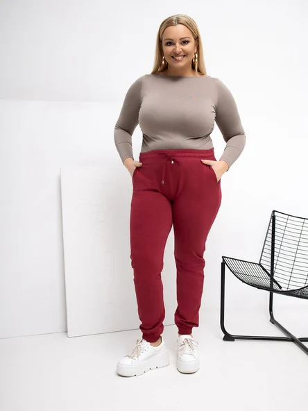 Pantaloni Trening Dama Mansete elastice, Guler inalt, RELEVANCE, Bordo Marimi Mari