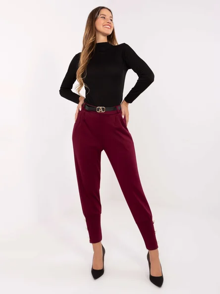 Pantaloni Dama Conica, Guler inalt, Pammy Fashion, Bordo Eleganta Office