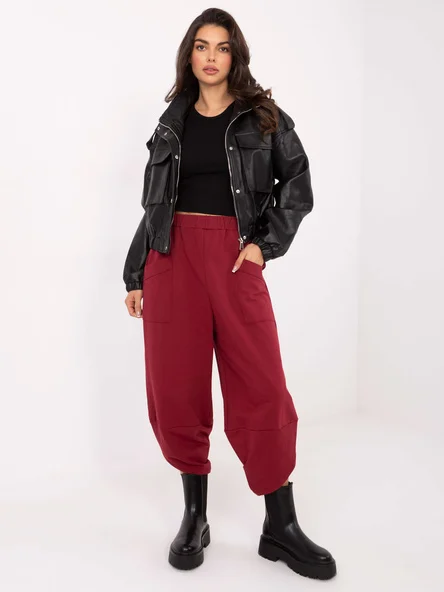 Pantaloni Trening Dama 7/8, Cu slit, RUE PARIS, Bordo