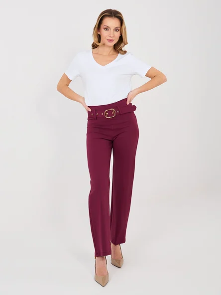 Pantaloni Dama Croiala dreapta, Guler inalt, RUE PARIS, Rosu Eleganta Office