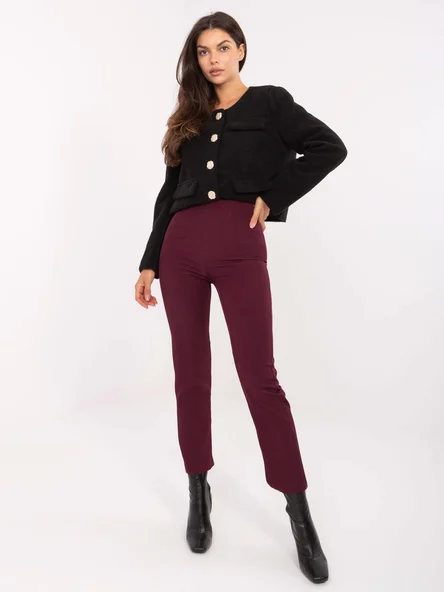 Pantaloni Dama Elegant, Guler inalt, RUE PARIS, Bordo Eleganta Office