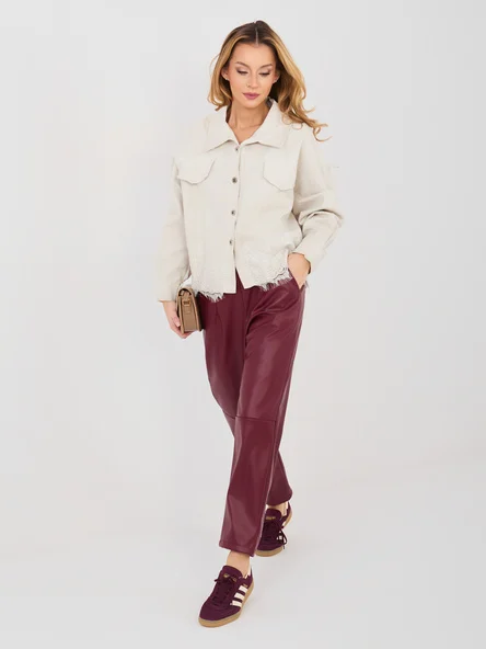 Pantaloni Dama Conica, Guler inalt, RUE PARIS, Rosu Eleganta Office