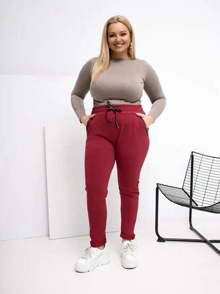 Pantaloni Trening Dama Dreapta, Guler inalt, RELEVANCE, Bordo Casual Marimi Mari