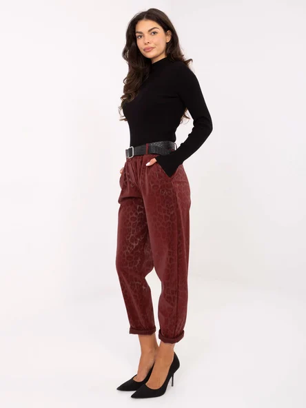 Pantaloni Dama Animal print, Conica, MODA ITALY, Bordo Casual