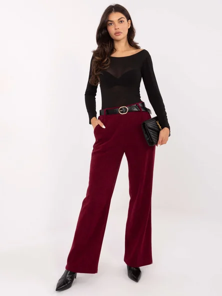 Pantaloni Dama Elegant, Guler inalt, ITALY MODA, Bordo Eleganta Office