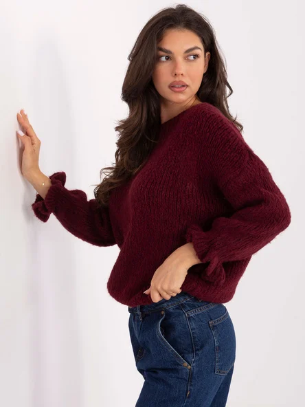 Pulover Dama Guler inalt, Acril, ITALY MODA, Bordo Eleganta Office