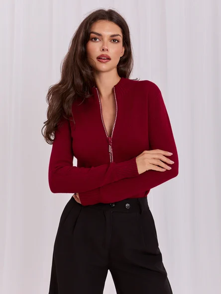 Pulover Dama Maneca lunga, Elegant, ITALY MODA, Bordo Eleganta Office
