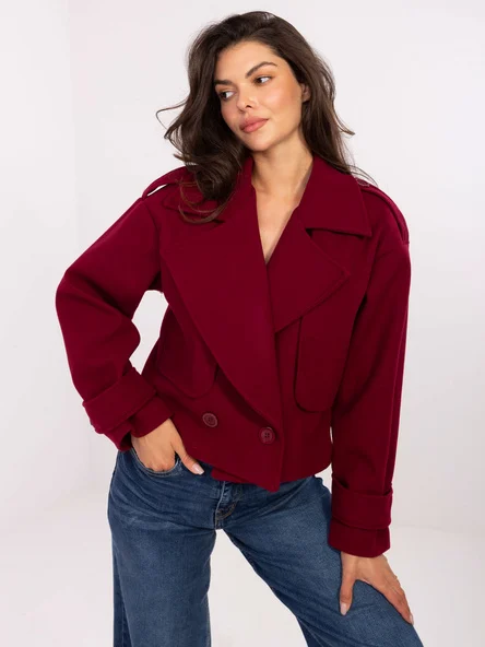 Jacheta Dama Mini, Guler inalt, RUE PARIS, Bordo Eleganta Office