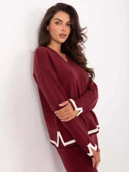 Compleu Dama Maneca lunga, Cu slit, ITALY MODA, Bordo Casual
