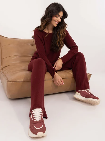 Compleu Dama Maneca lunga, Larga, ITALY MODA, Bordo Casual