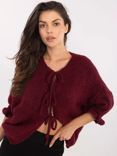 Pulover Dama Maneca 3/4, Guler inalt, ITALY MODA, Bordo Casual