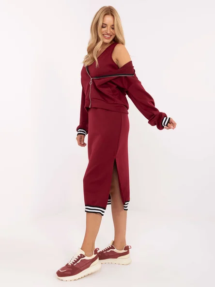 Compleu Dama Midi, Decolteu in V, RUE PARIS, Bordo Casual