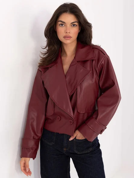 Jacheta Dama Mini, Guler inalt, RUE PARIS, Bordo Casual