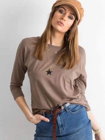 Bluza Dama Maneca 3/4, Decolteu barcuta, BASIC FEEL GOOD, Maro Casual