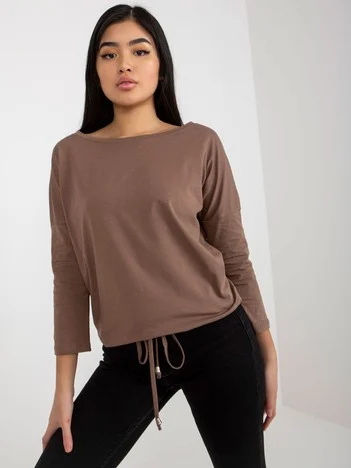 Bluza Dama Maneca 3/4, Decolteu barcuta, BASIC FEEL GOOD, Maro Casual