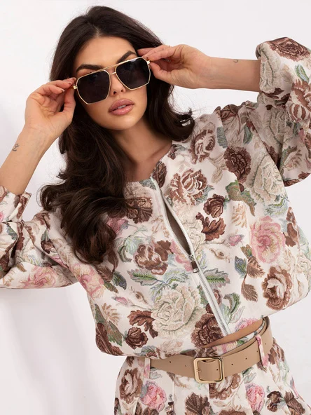 Jacheta Dama Floral, Decolteu rotund, ITALY MODA, Maro de Vara