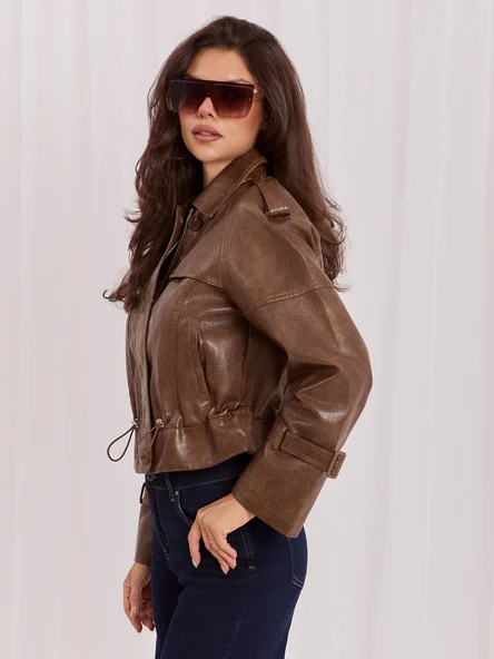 Jacheta Dama Guler inalt, Poliuretan, ITALY MODA, Maro Eleganta Office