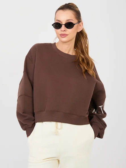 Hanorac Dama Mini, Decolteu rotund, NATURAL SIDE, Maro Casual