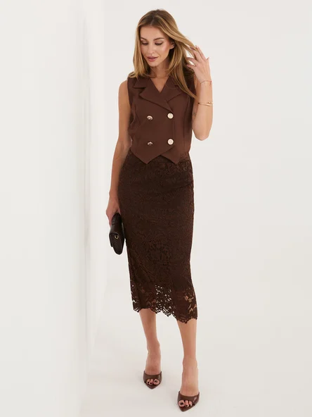 Fusta Dama Midi, Dantela, ITALY MODA, Maro Eleganta Office