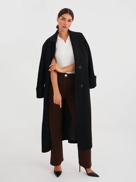 Pantaloni Dama Croiala dreapta, Guler inalt, RUE PARIS, Maro Eleganta Office