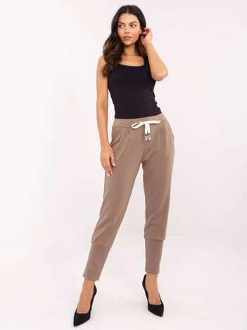 Pantaloni Dama Mansete elastice, Guler inalt, ITALY MODA, Maro Casual