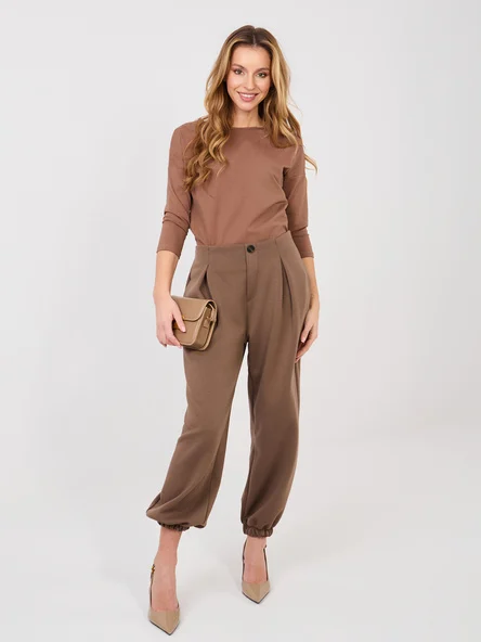 Pantaloni Dama Mansete elastice, Guler inalt, ITALY MODA, Maro Eleganta Office