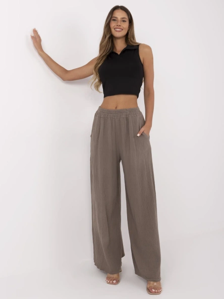 Pantaloni Dama Larga, Guler inalt, ITALY MODA, Maro Casual