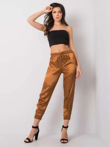 Pantaloni Dama Lunga, Mansete elastice, RUE PARIS, Camel de Petrecere