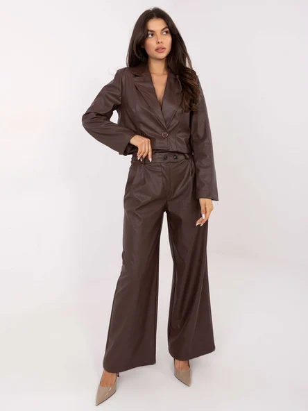 Pantaloni Dama Larga, Guler inalt, RUE PARIS, Maro Casual